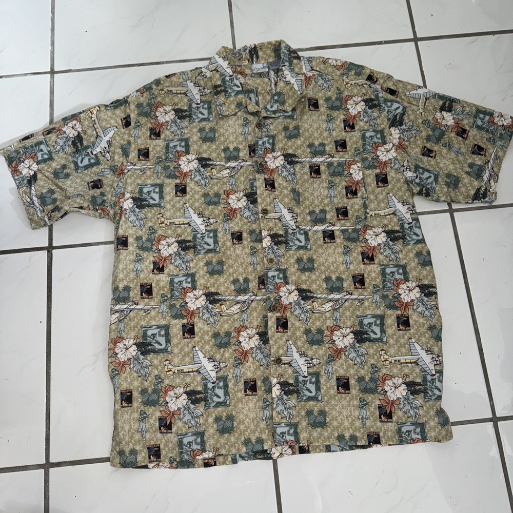Vtg OP Sport Single Stitch Plane Loop Collar Floral Hawaiian Shirt Mens XXL